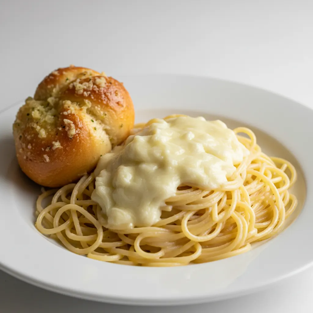 Spaghetti With Quattro Formaggi and Garlic Knot Spaghetti With Quattro Formaggi and Garlic Knot
