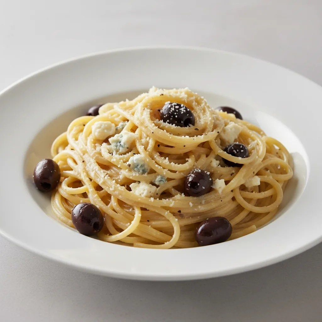 Spaghetti With Quattro Formaggi and Olives Spaghetti With Quattro Formaggi and Olives
