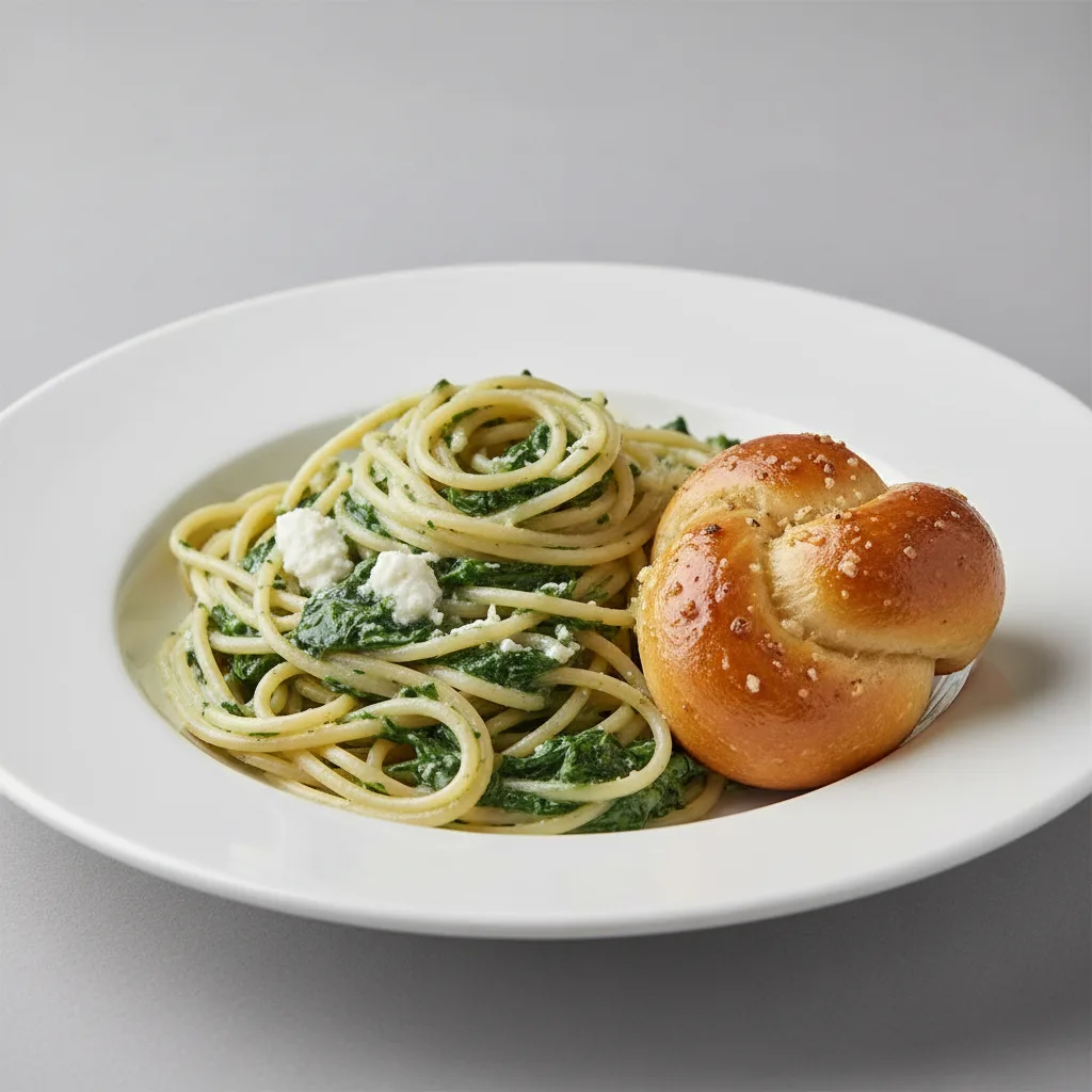 Spaghetti With Spinach Ricotta and Garlic Knot Spaghetti With Spinach Ricotta and Garlic Knot