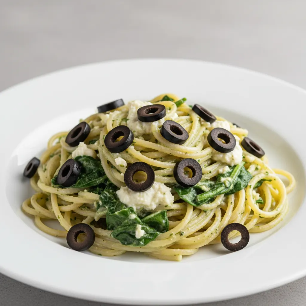 Spaghetti With Spinach Ricotta and Olives Spaghetti With Spinach Ricotta and Olives