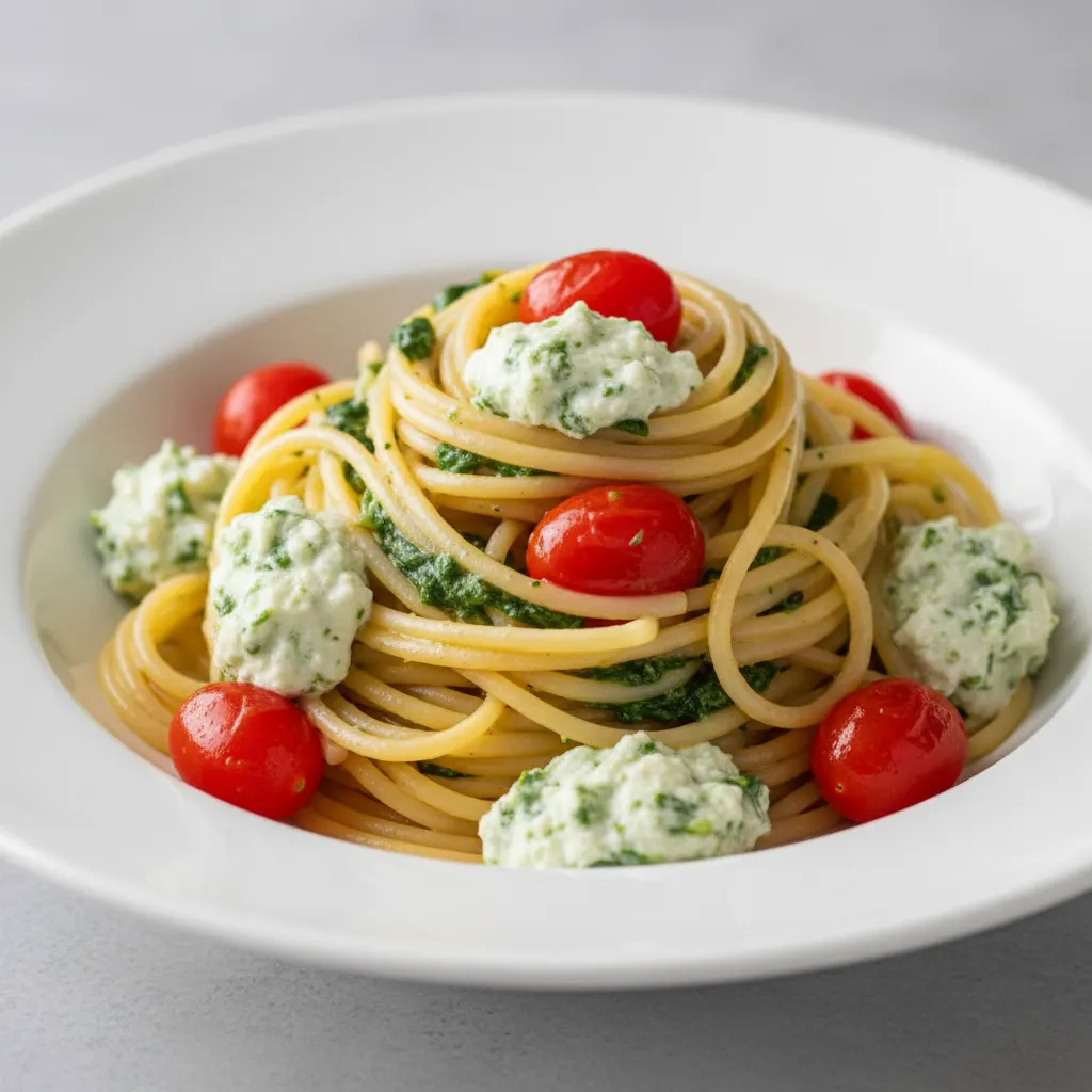 Spaghetti With Spinach Ricotta and Tomatoes Spaghetti With Spinach Ricotta and Tomatoes