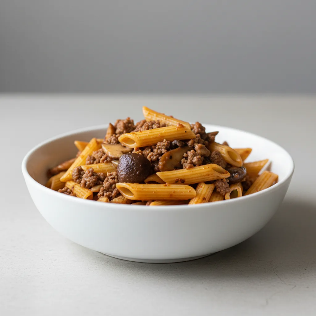 Gluten Free Penne With Beef and Mushroom Gluten Free Penne With Beef and Mushroom
