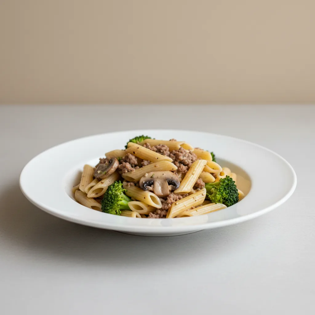 Gluten Free Penne With Beef, Mushroom and Broccoli Gluten Free Penne With Beef, Mushroom and Broccoli
