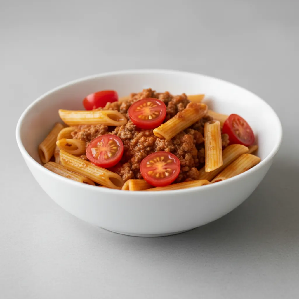 Gluten Free Penne With Bolognese and Cherry Tomatoes Gluten Free Penne With Bolognese and Cherry Tomatoes