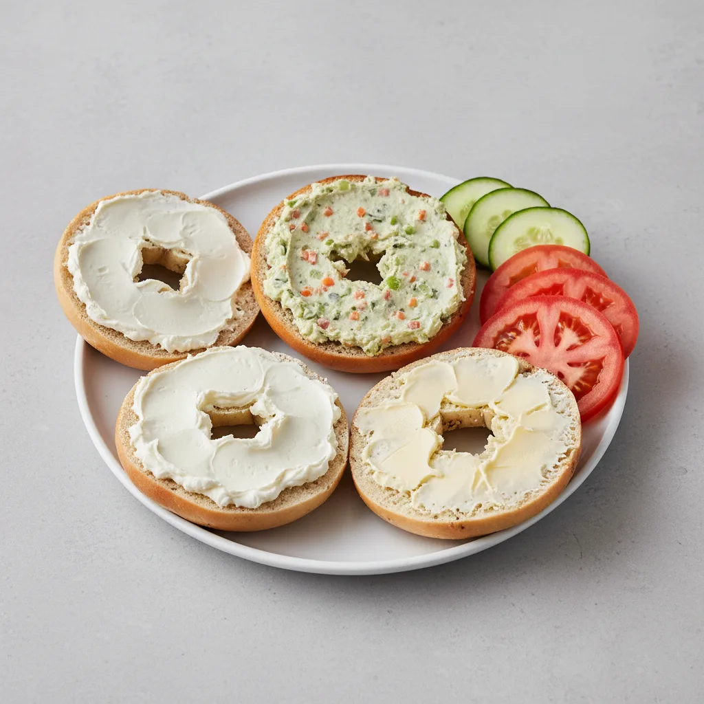 Bagels and Schmears - Bagels with Plain and Vegetable Cream Cheese