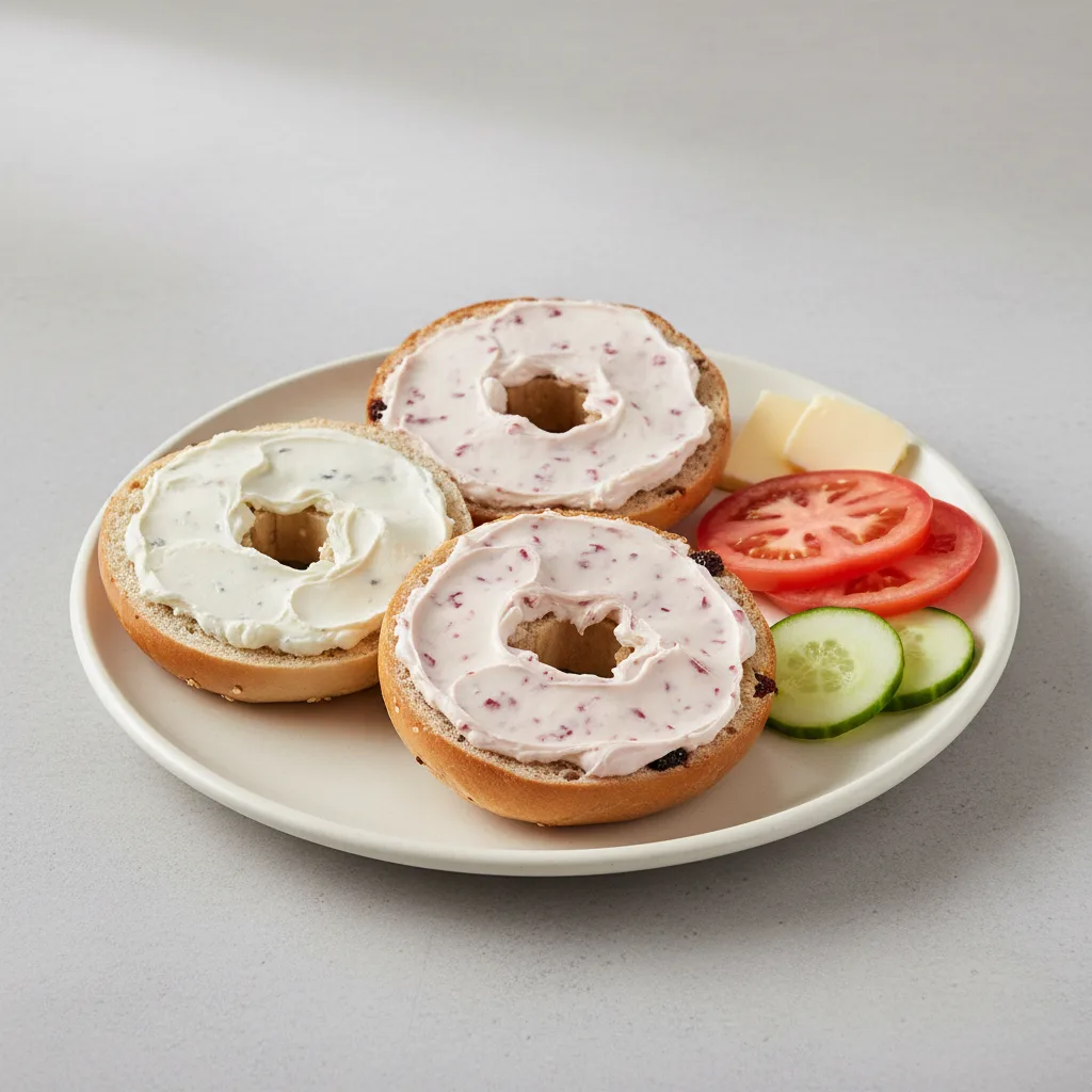 Bagels and Schmears - Bagels with Plain and Strawberry Cream Cheese