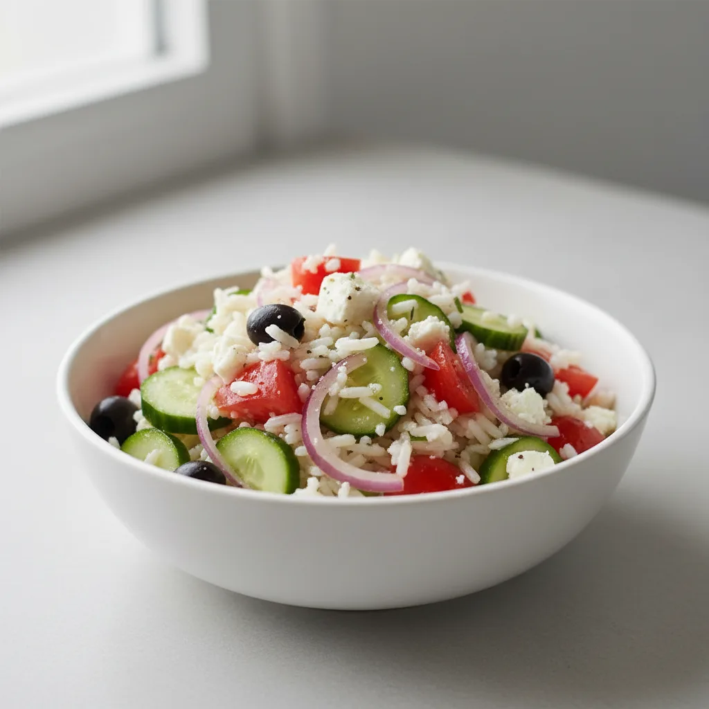 Meal Salad — Greek Rice Salad With Tomato, Cucumber, Feta, Onion, Olives (small) Meal Salad — Greek Rice Salad With Tomato, Cucumber, Feta, Onion, Olives (small)