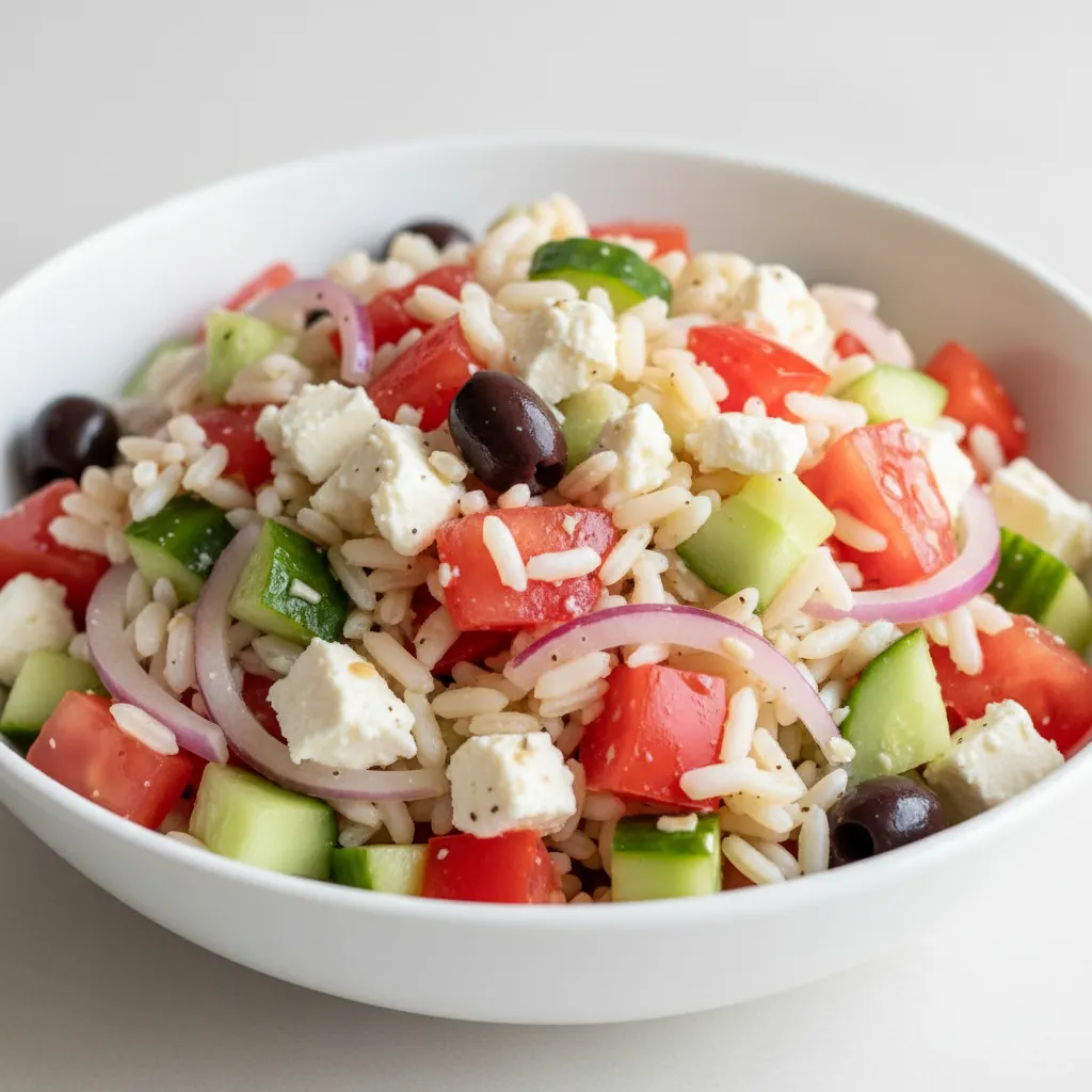 Meal Salad — Greek Rice Salad With Tomato, Cucumber, Feta, Onion, Olives (large) Meal Salad — Greek Rice Salad With Tomato, Cucumber, Feta, Onion, Olives (large)