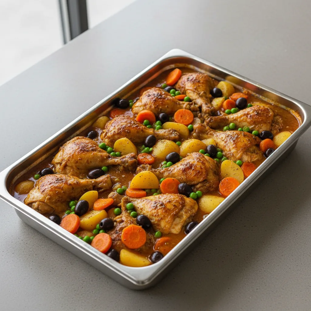 Tagine — Chicken With Black Olives, Peas, Carrots, Potatoes (full Pan) Tagine — Chicken With Black Olives, Peas, Carrots, Potatoes (full Pan)