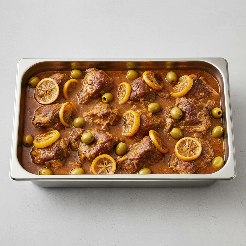 Tagine — Lamb With Preserved Lemons and Green Olives (full Pan) Tagine — Lamb With Preserved Lemons and Green Olives (full Pan)