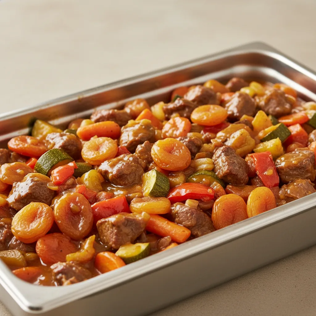 Tagine — Lamb With Mixed Veggies and Apricot Sauce (half Pan) Tagine — Lamb With Mixed Veggies and Apricot Sauce (half Pan)