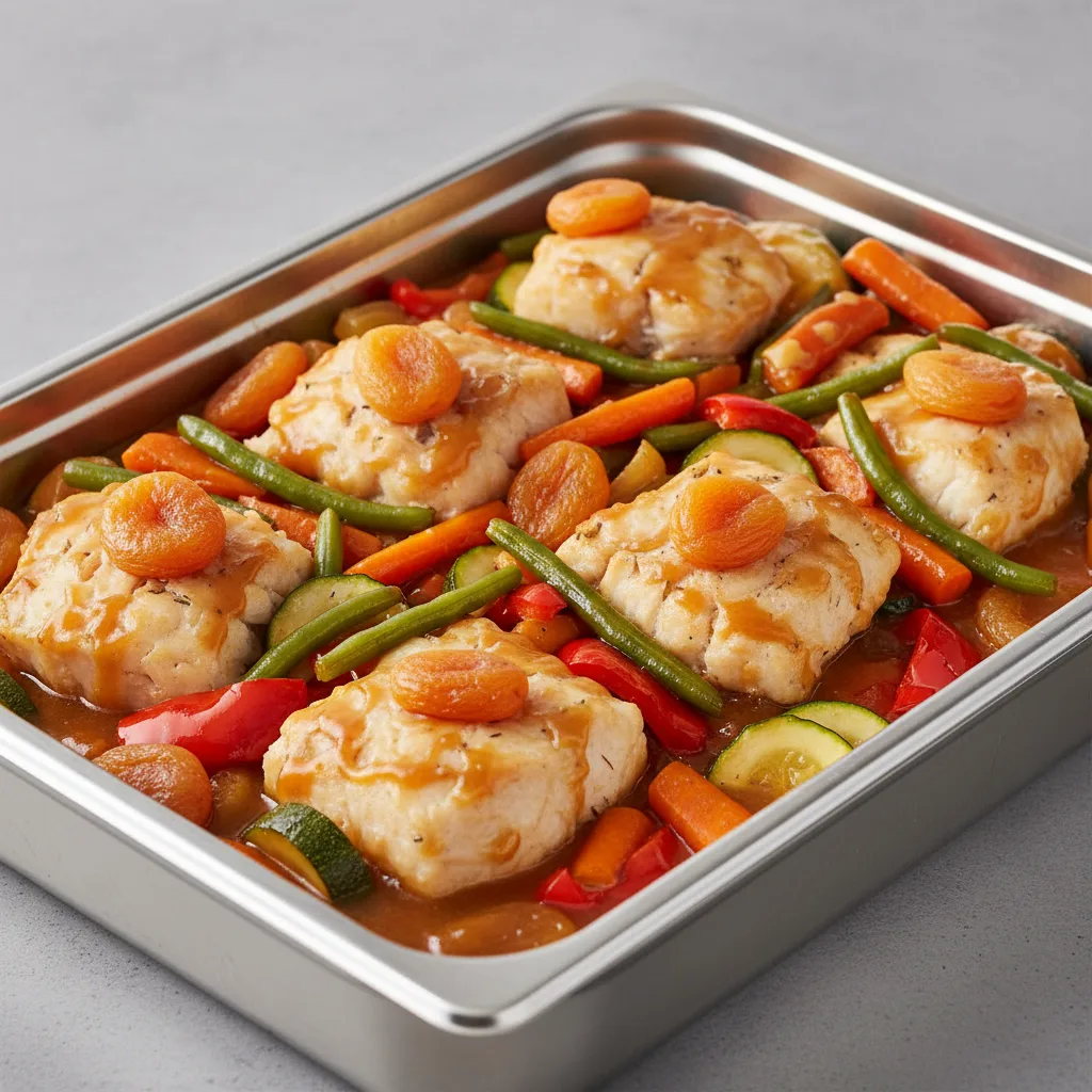 Tagine — White Fish With Mixed Veggies and Apricot Sauce (full Pan) Tagine — White Fish With Mixed Veggies and Apricot Sauce (full Pan)