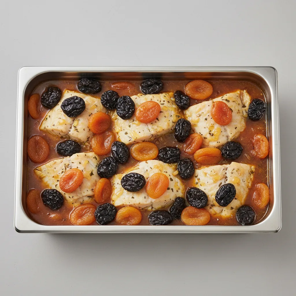 Tagine — White Fish With Honey, Prunes, Apricots (full Pan) Tagine — White Fish With Honey, Prunes, Apricots (full Pan)