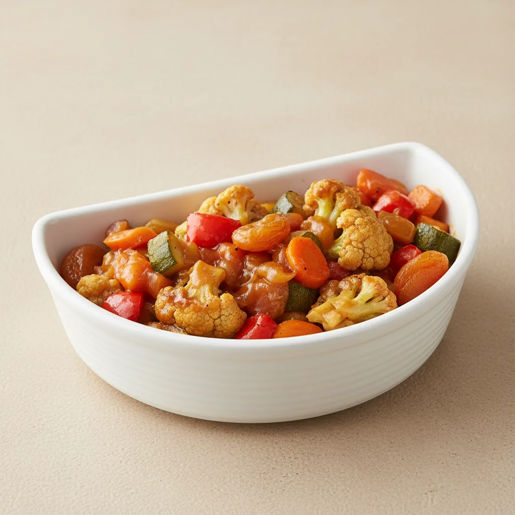 Tagine — Cauliflower With Mixed Veggies and Apricot Sauce (half Pan) Tagine — Cauliflower With Mixed Veggies and Apricot Sauce (half Pan)