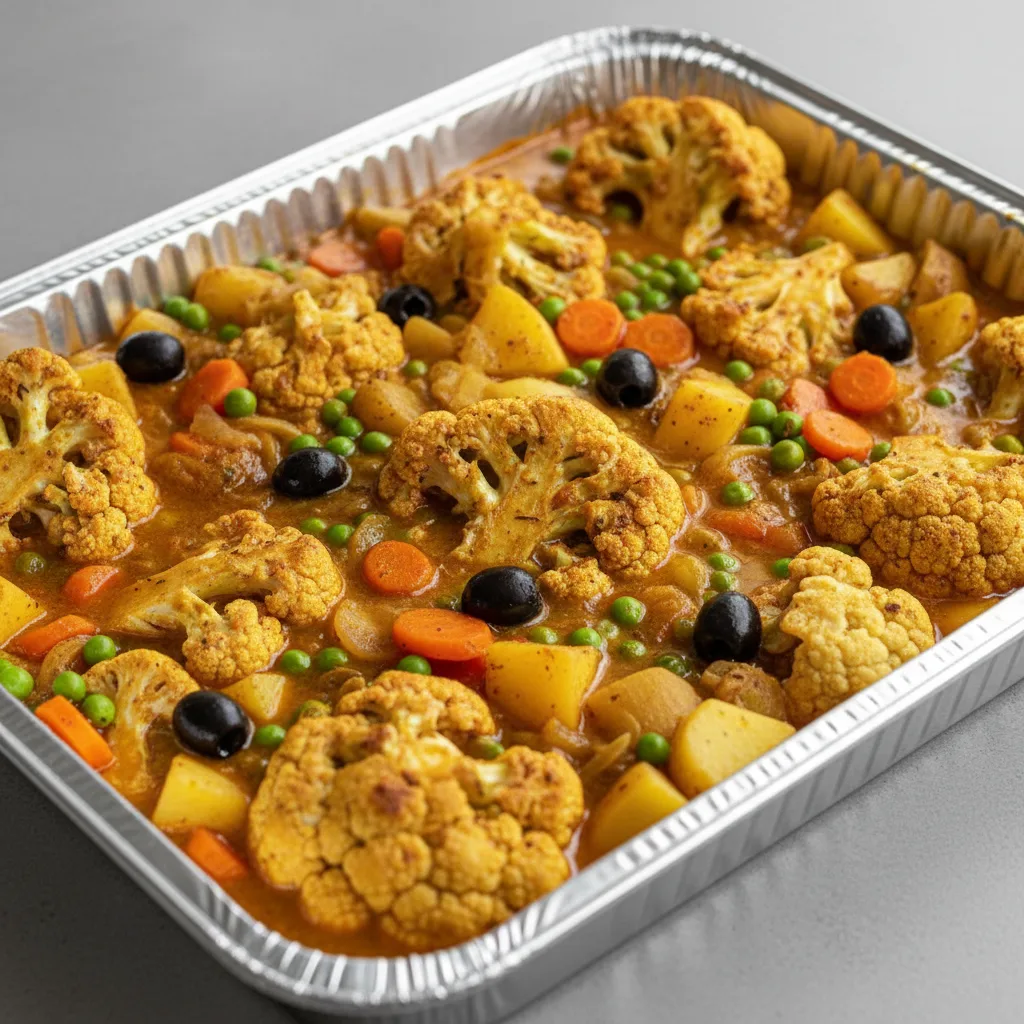 Tagine — Cauliflower With Black Olives, Peas, Carrots, Potatoes (half Pan) Tagine — Cauliflower With Black Olives, Peas, Carrots, Potatoes (half Pan)