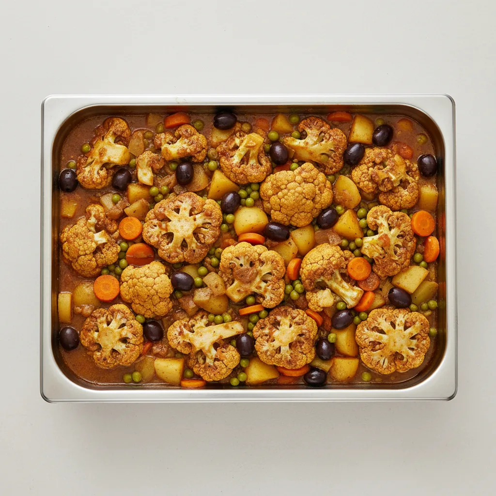 Tagine — Cauliflower With Black Olives, Peas, Carrots, Potatoes (full Pan) Tagine — Cauliflower With Black Olives, Peas, Carrots, Potatoes (full Pan)