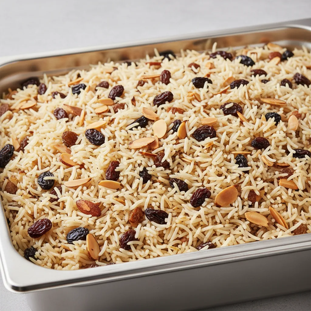 Dressed Basmati Rice With Raisins and Almonds (small) Dressed Basmati Rice With Raisins and Almonds (small)