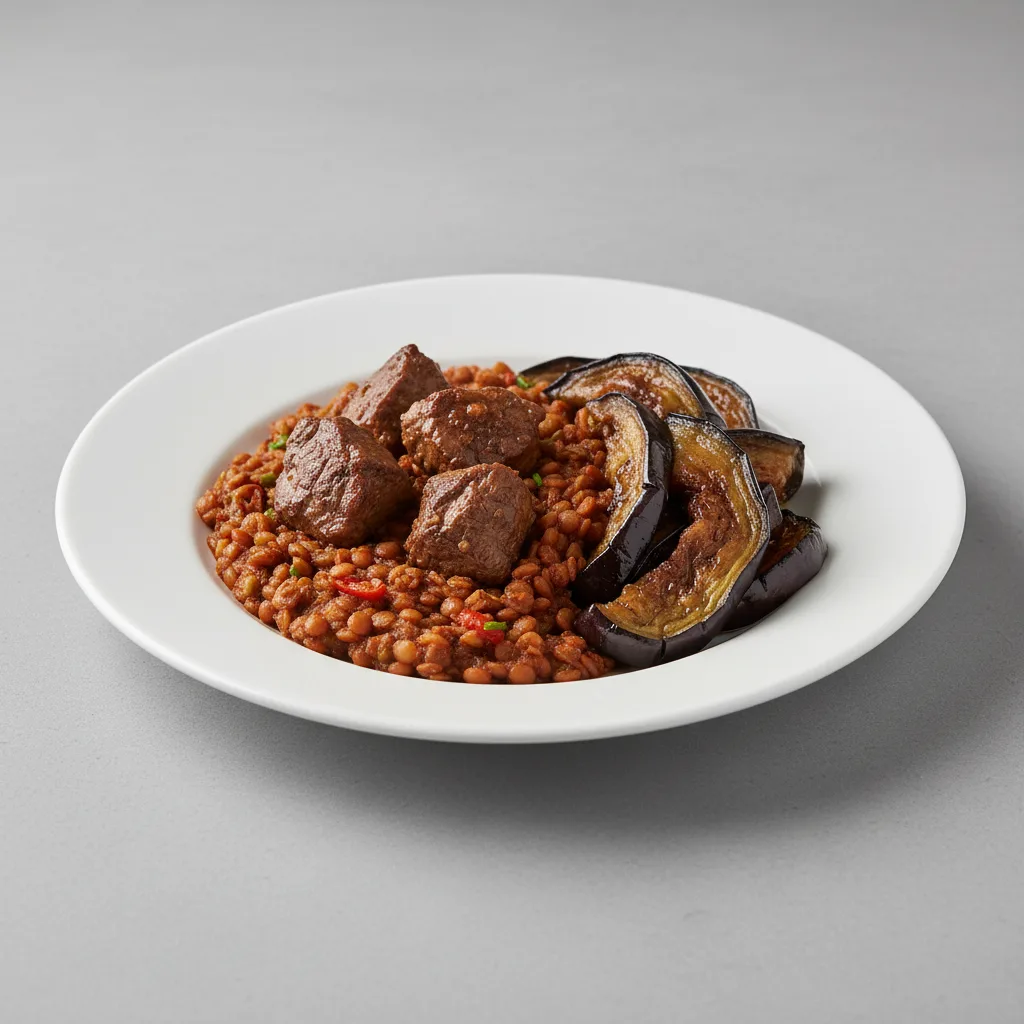 Lamb With Spicy Lentils & Braised Eggplant Lamb With Spicy Lentils & Braised Eggplant