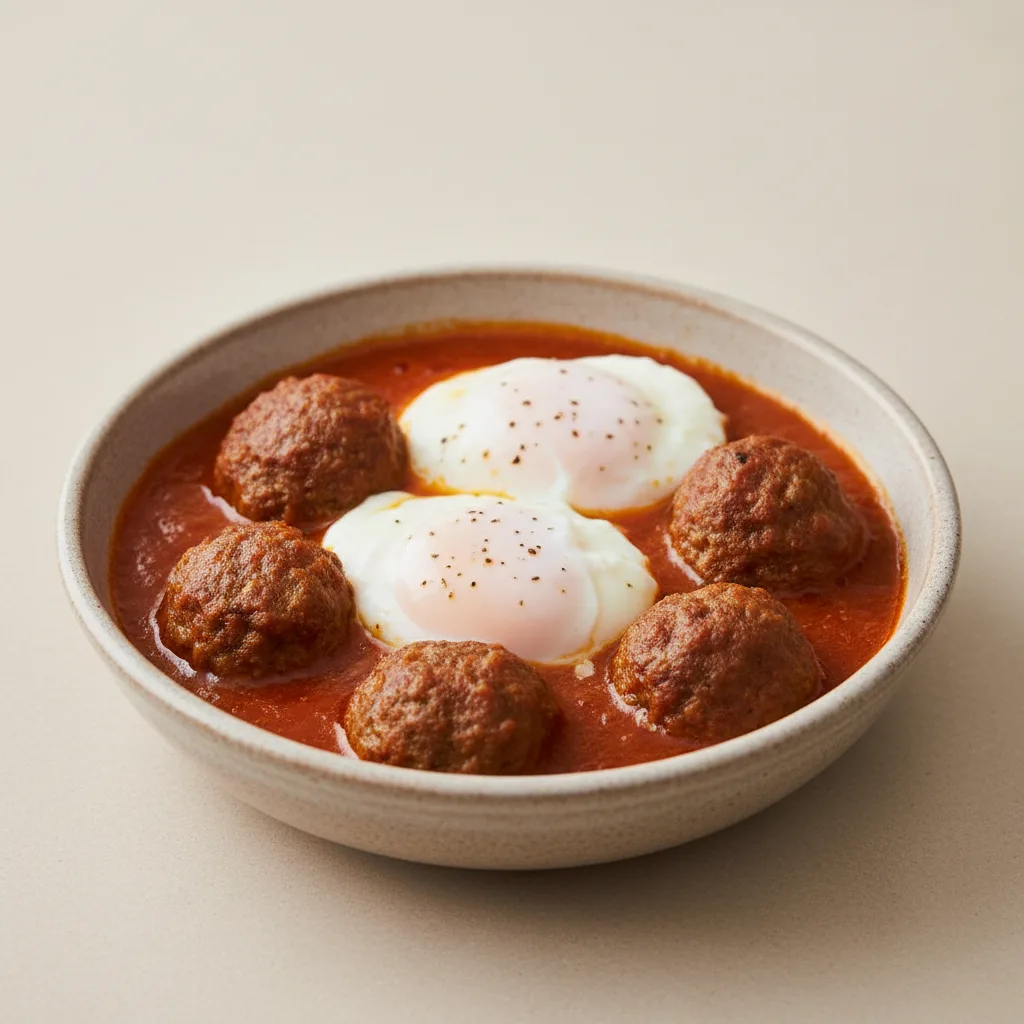 Kefta Mkawra With Poached Eggs Kefta Mkawra With Poached Eggs