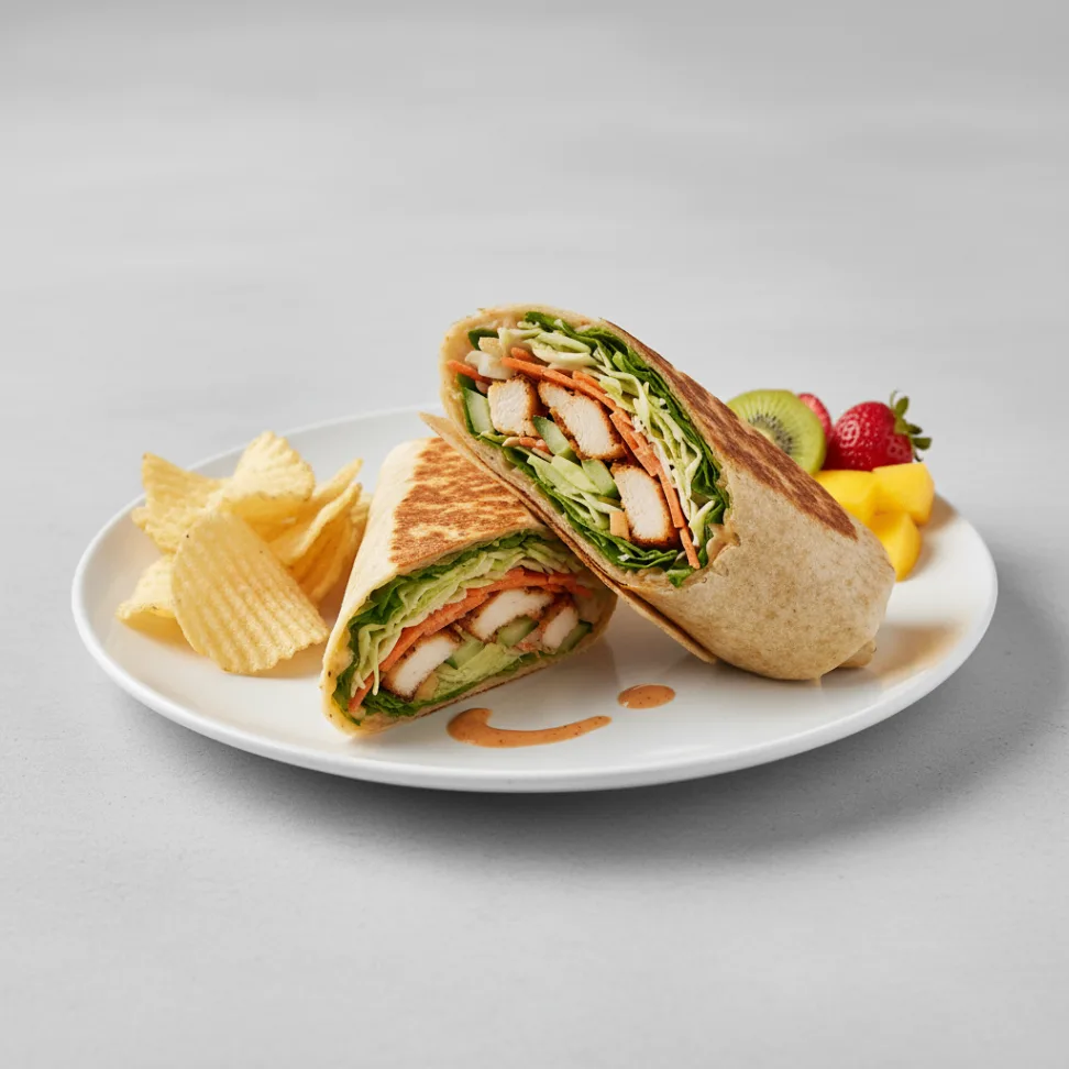 Thai Chicken Crunch Wrap with Chips and Fruit