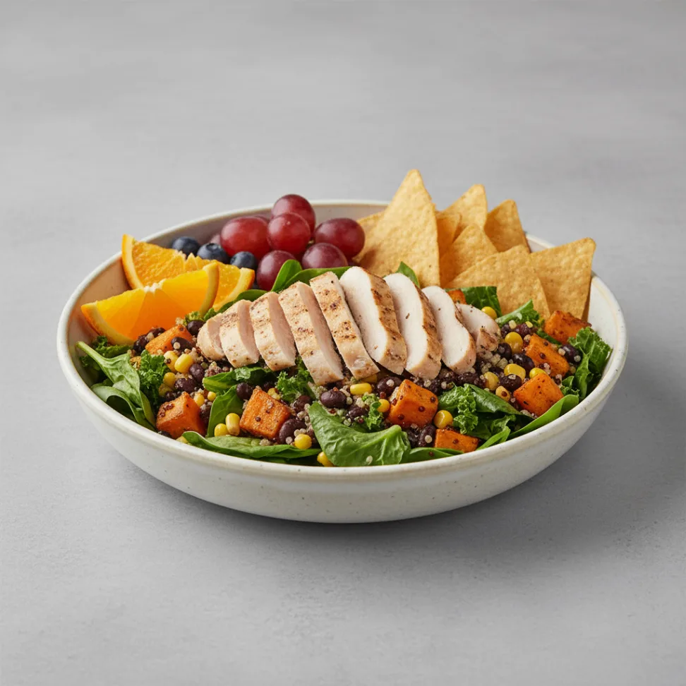Earth Bowl Salad with Chips and Fruit