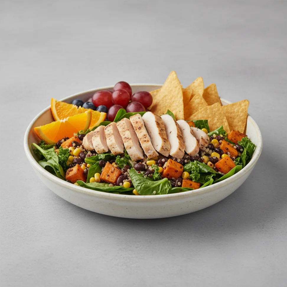 Earth Bowl Salad with Chips and Fruit