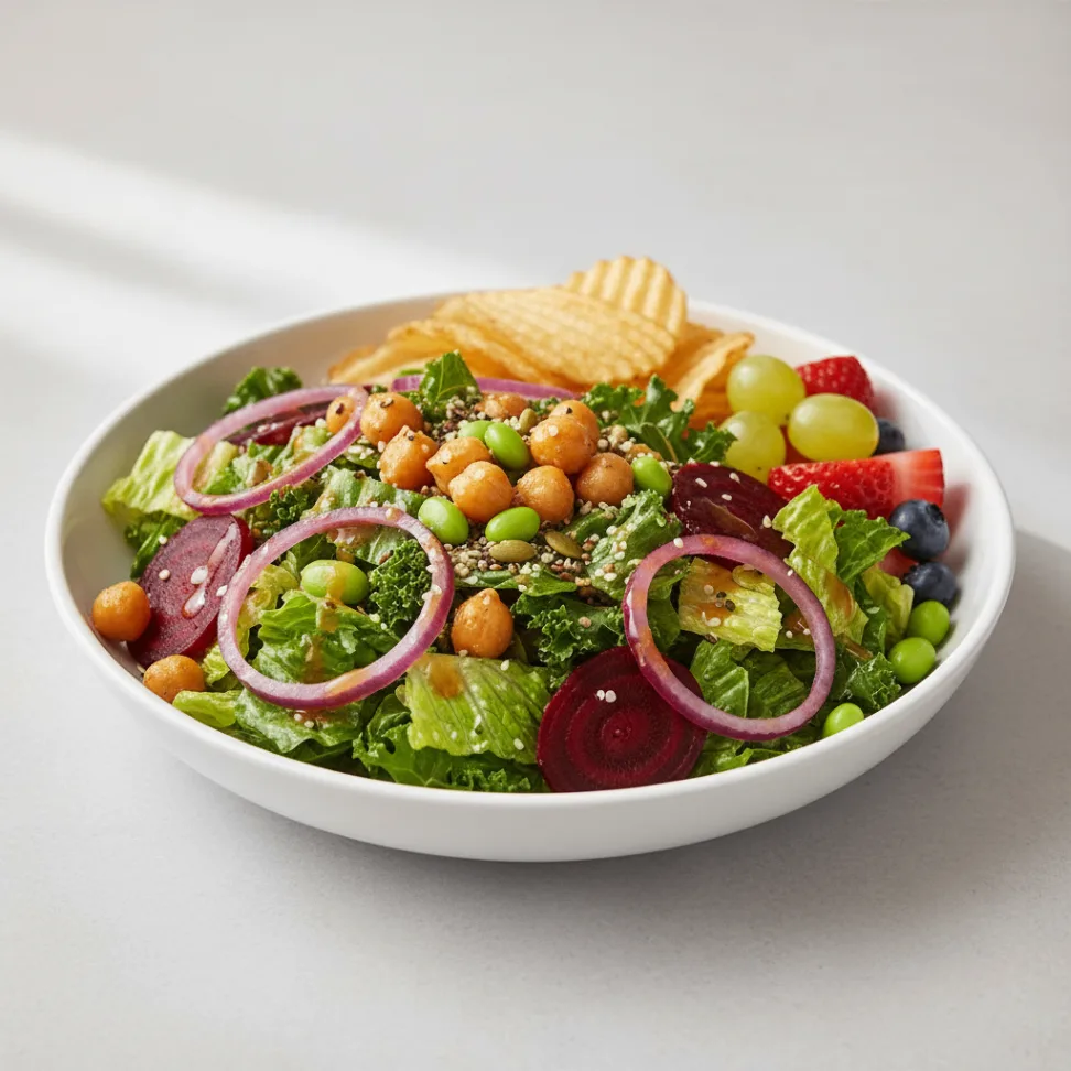 Plant Power Salad with Chips and Fruit