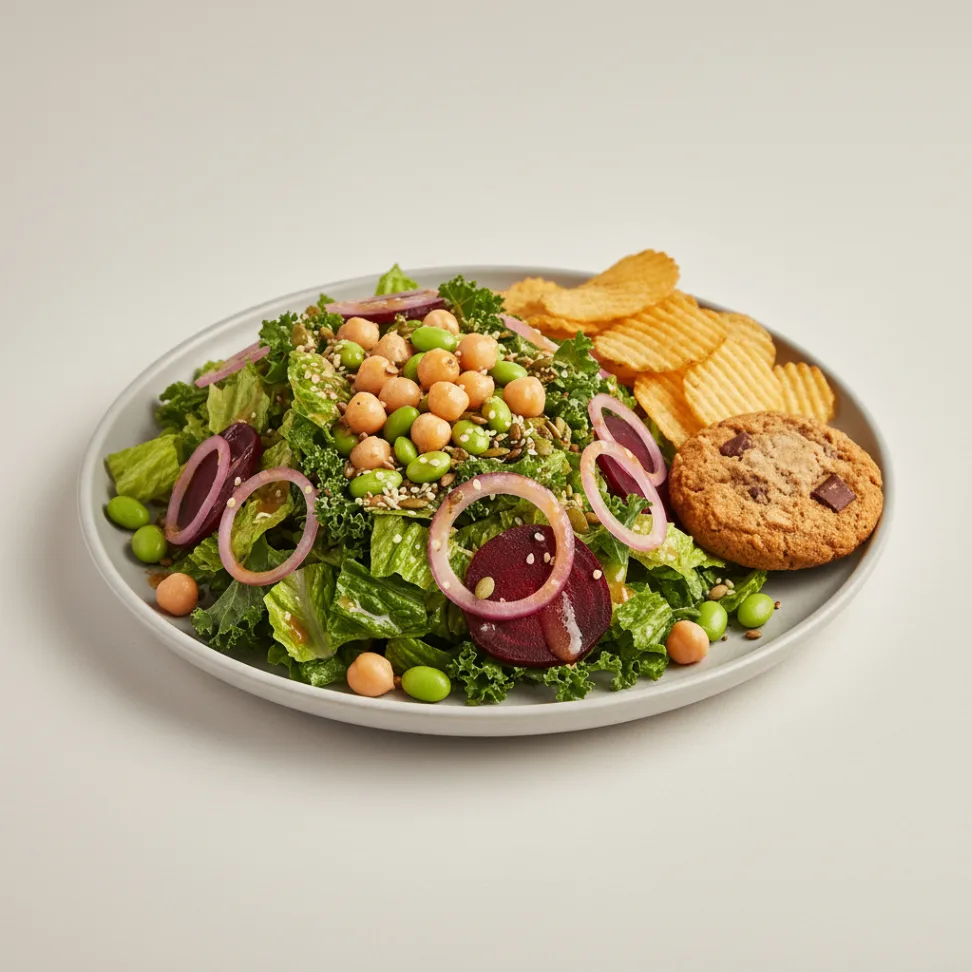 Plant Power Salad with Chips and Cookie