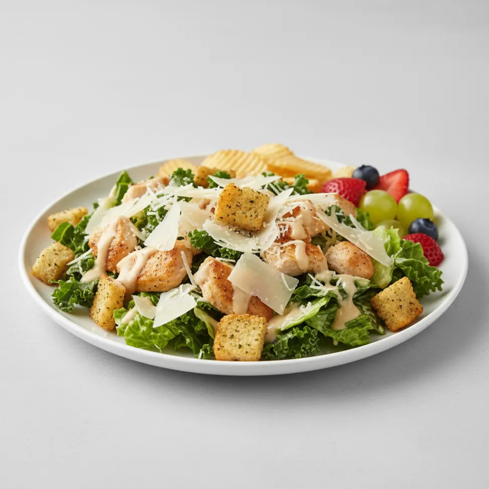 Chicken Caesar Salad with Chips and Fruit