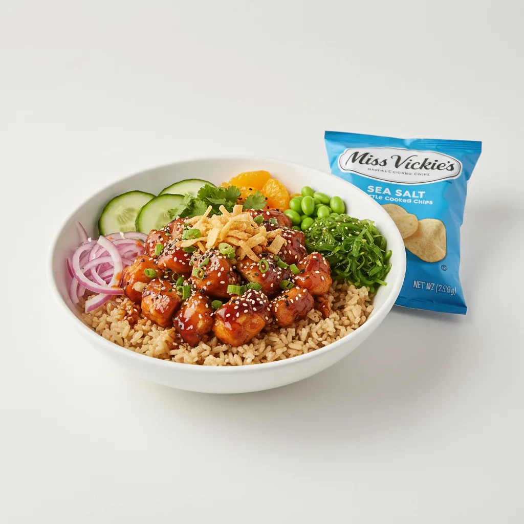 Sweet Sesame Chicken Bowl Combo (Regular) — Brown Rice / Miss Vickie's Sea Salt Kettle Cooked Potato Chips Sweet Sesame Chicken Bowl Combo (Regular) — Brown Rice / Miss Vickie's Sea Salt Kettle Cooked Potato Chips