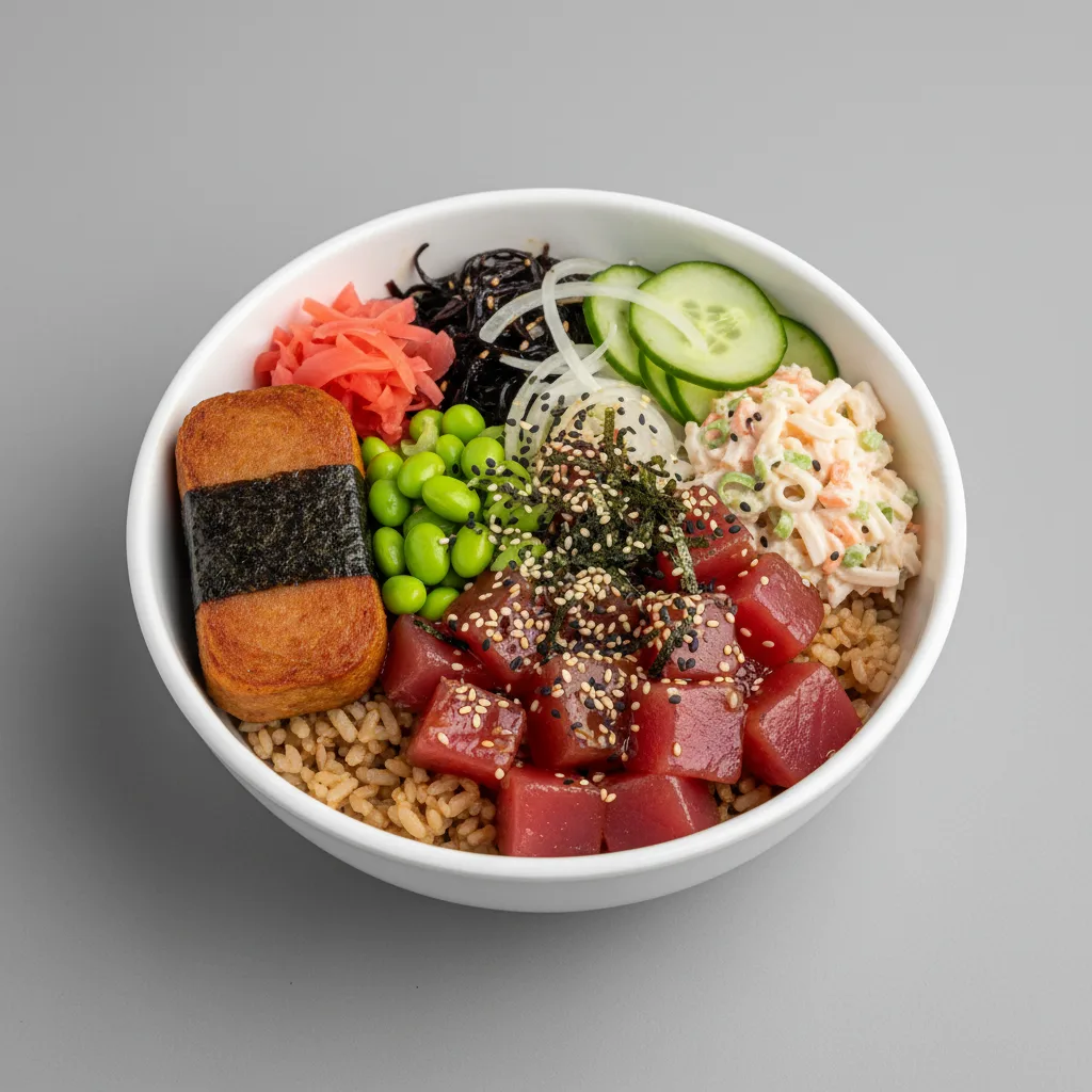 Umami Ahi Bowl Combo (Regular) — Brown Rice / Garlic Spam Musubi Umami Ahi Bowl Combo (Regular) — Brown Rice / Garlic Spam Musubi