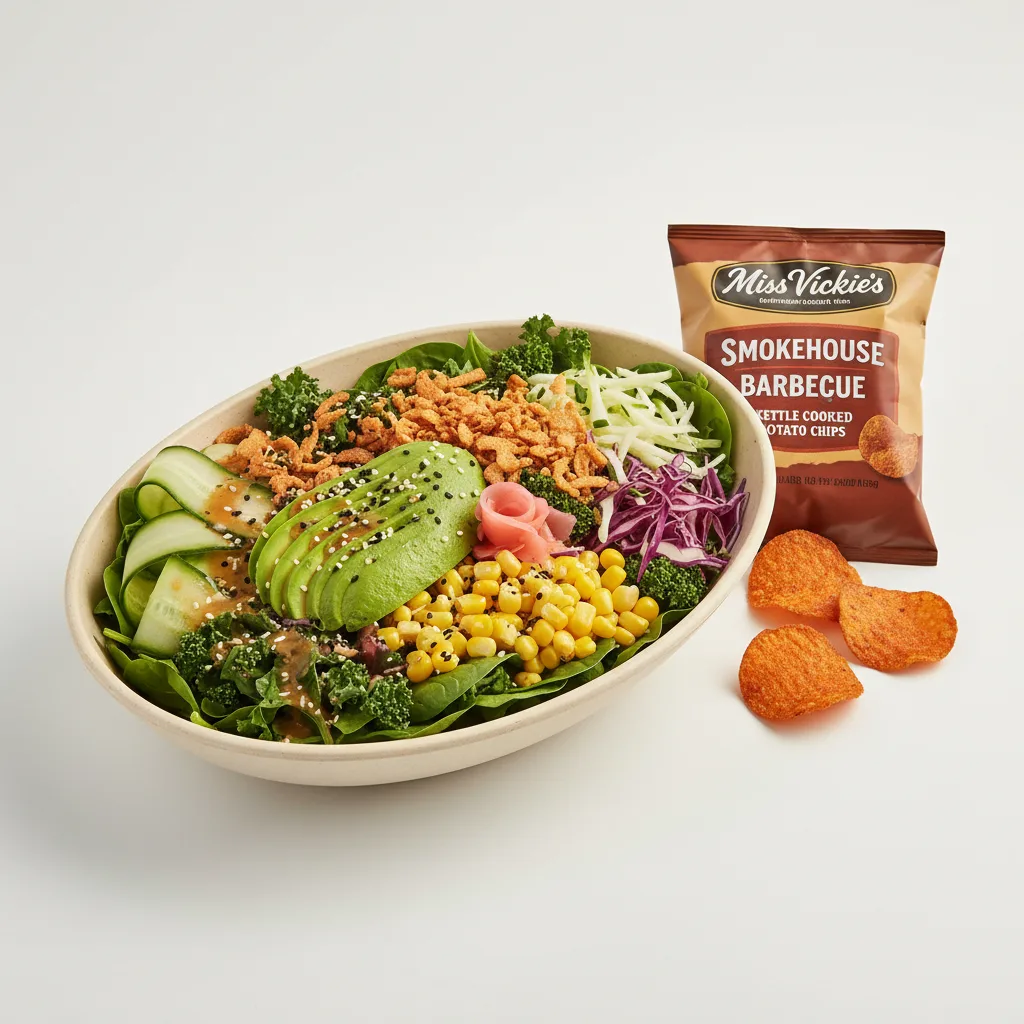 Avocado Salad Bowl Combo (Regular) — Mixed Greens / Miss Vickie's Smokehouse Barbecue Kettle Cooked Potato Chips Avocado Salad Bowl Combo (Regular) — Mixed Greens / Miss Vickie's Smokehouse Barbecue Kettle Cooked Potato Chips