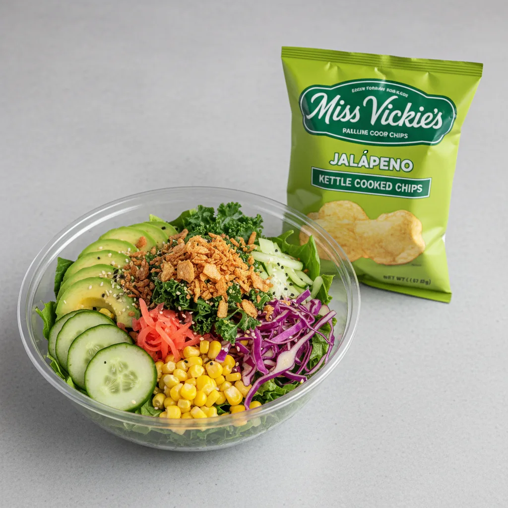 Avocado Salad Bowl Combo (Regular) — Mixed Greens / Miss Vickie's Jalapeno Kettle Cooked Potato Chips Avocado Salad Bowl Combo (Regular) — Mixed Greens / Miss Vickie's Jalapeno Kettle Cooked Potato Chips