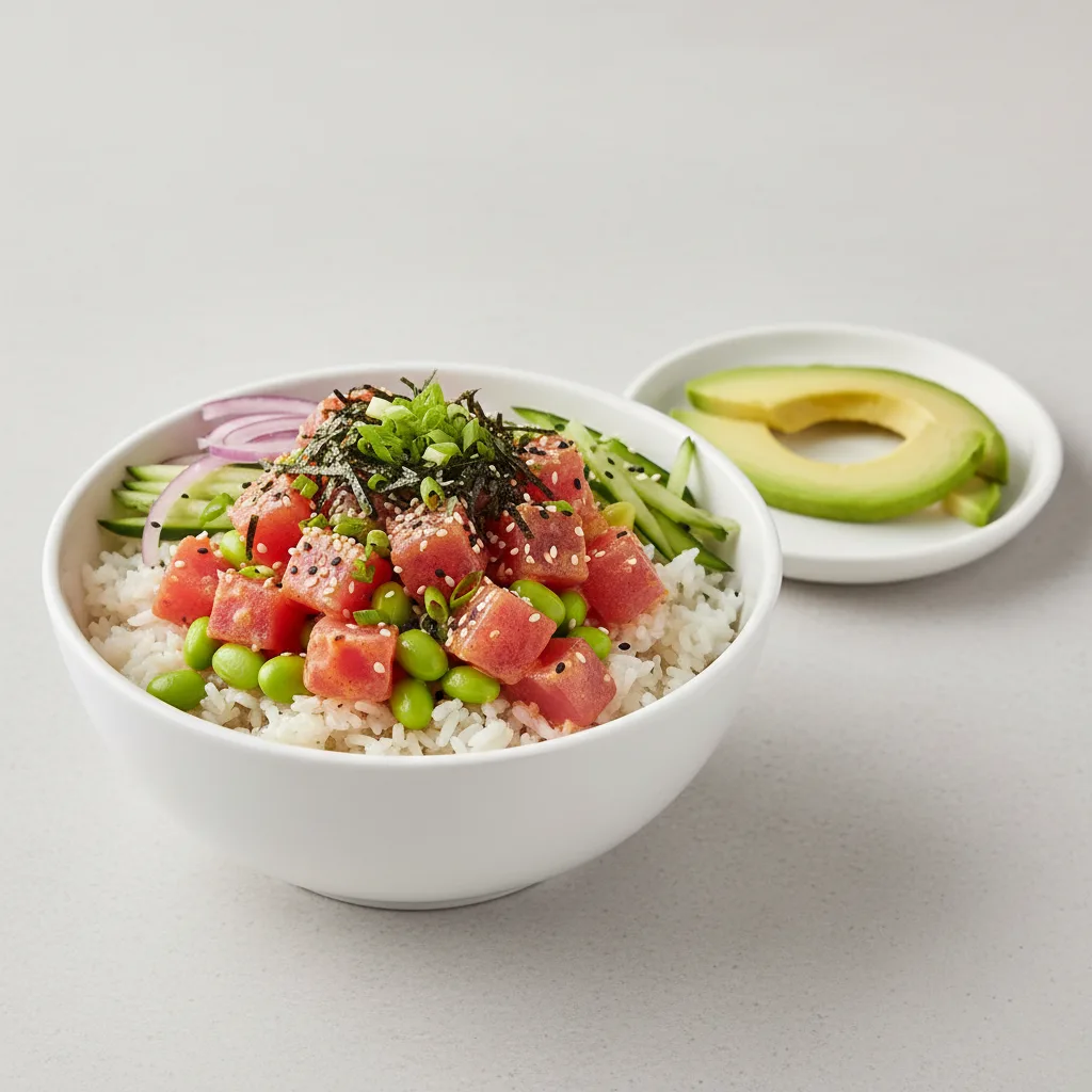 Gluten Free Spicy Ahi Bowl Combo (Regular) — White Rice / Side of Avocado Gluten Free Spicy Ahi Bowl Combo (Regular) — White Rice / Side of Avocado