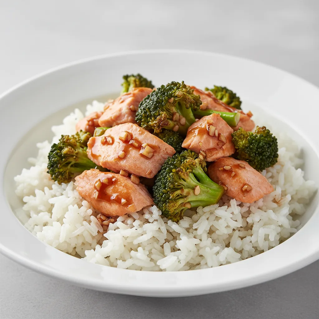 Hiddenfjord Salmon and Broccoli over White Rice