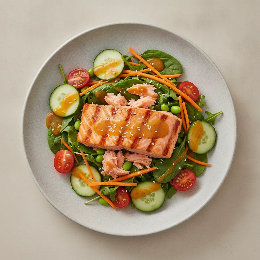 Hiddenfjord Salmon Salad with Carrot Ginger Dressing