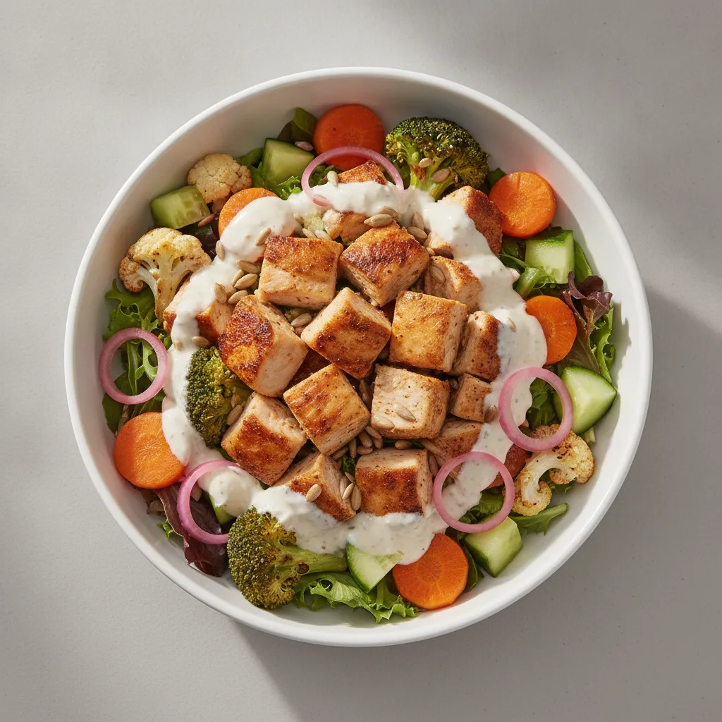 Light Carb Chicken Garden Bowl with Bens Ranch Sauce Light Carb Chicken Garden Bowl with Bens Ranch Sauce
