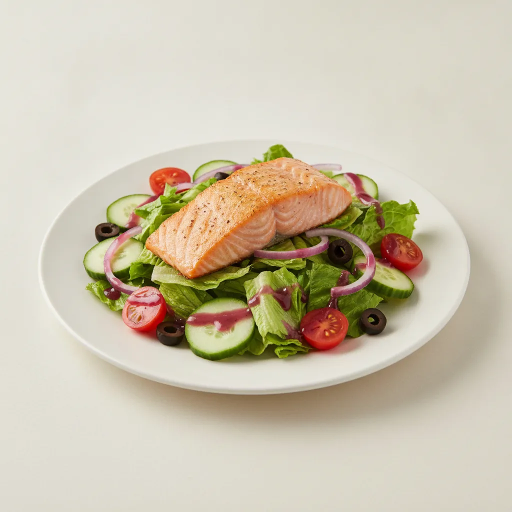 Garden Salad - Red Wine Vinaigrette With Baked Salmon Garden Salad - Red Wine Vinaigrette With Baked Salmon