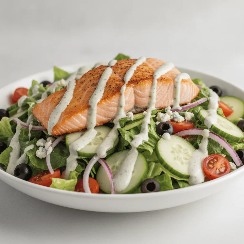 Garden Salad - Blue Cheese With Baked Salmon Garden Salad - Blue Cheese With Baked Salmon