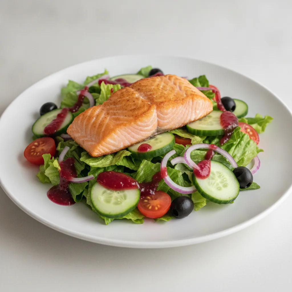 Garden Salad - Raspberry Vinaigrette With Baked Salmon Garden Salad - Raspberry Vinaigrette With Baked Salmon