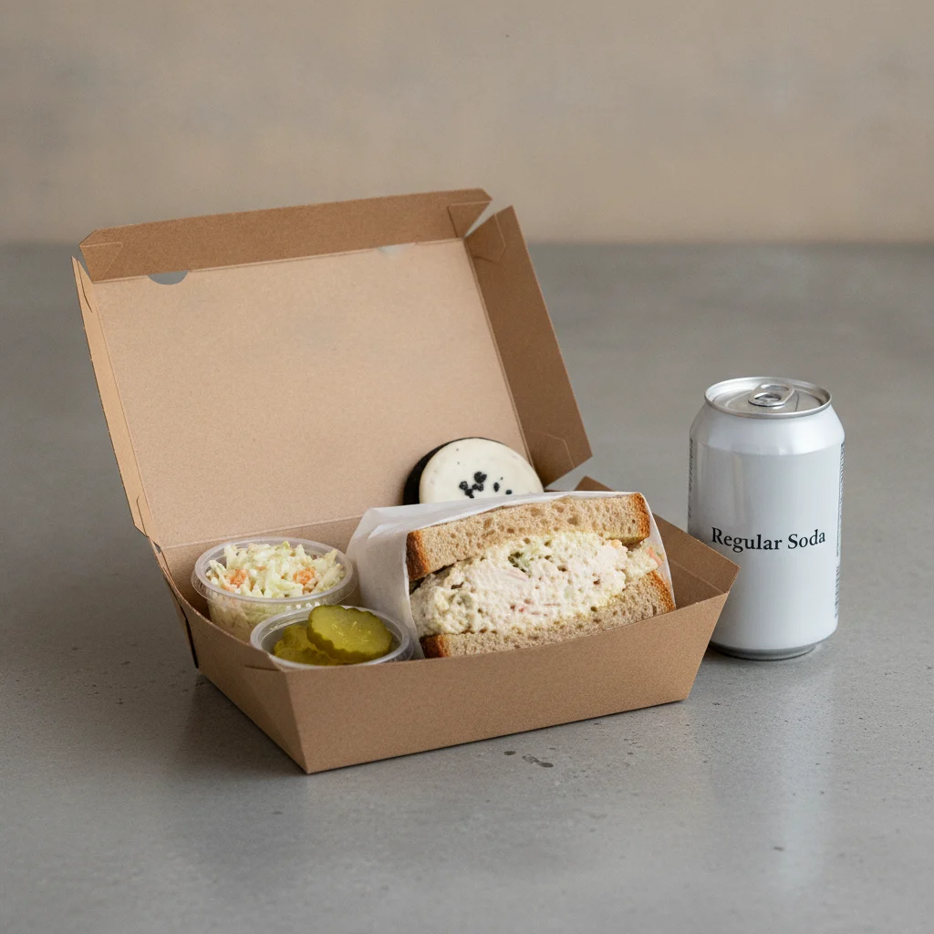 Sandwich Boxed Lunch — Chicken Salad Sandwich / Regular Soda Sandwich Boxed Lunch — Chicken Salad Sandwich / Regular Soda