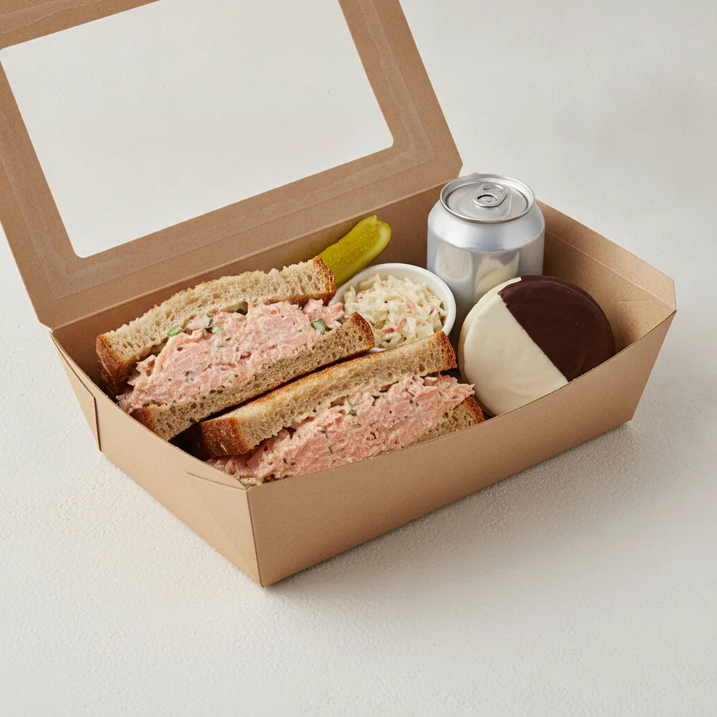 Sandwich Boxed Lunch — Salmon Salad Sandwich / Regular Soda Sandwich Boxed Lunch — Salmon Salad Sandwich / Regular Soda