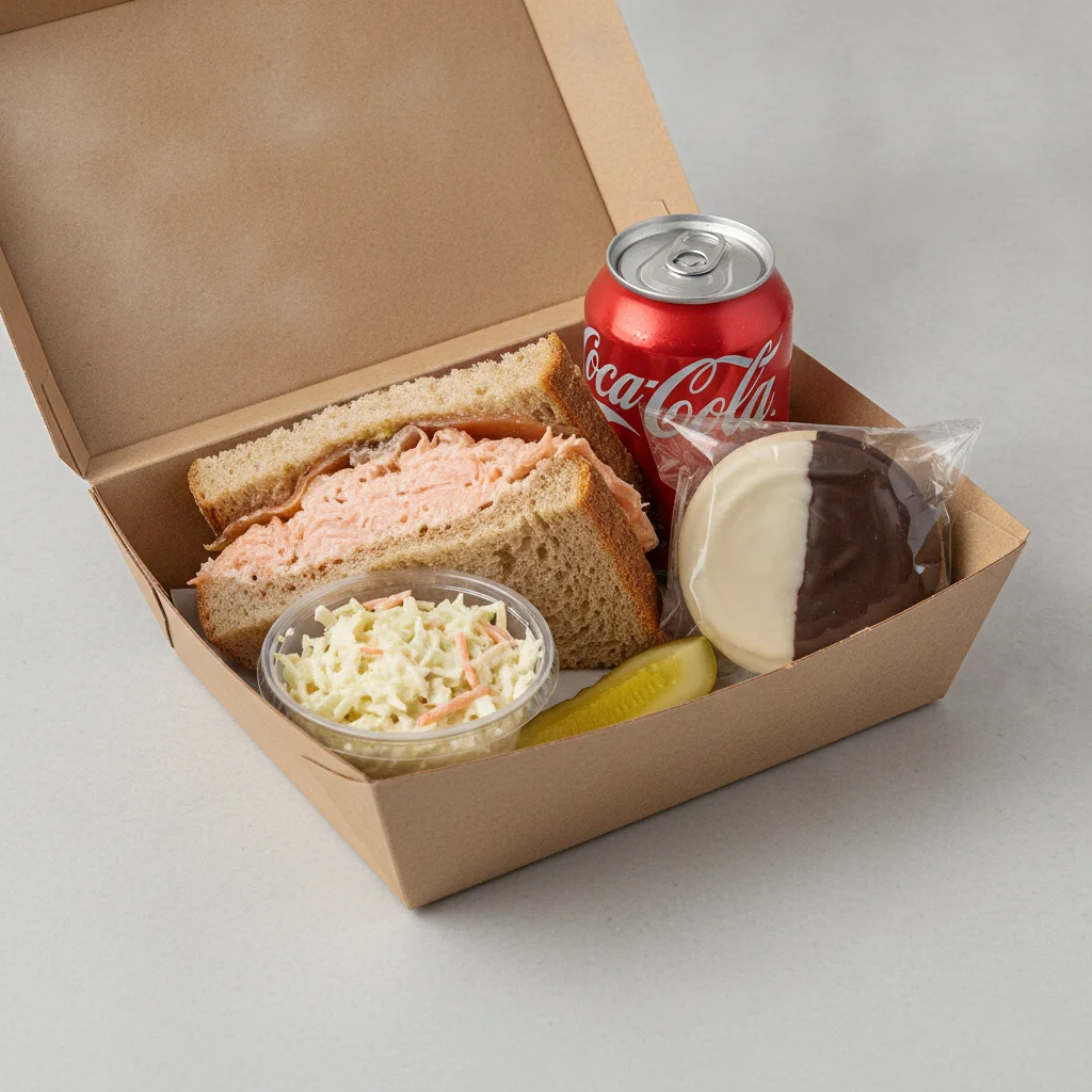 Sandwich Boxed Lunch — Hot Smoked Salmon Salad Sandwich / Regular Soda Sandwich Boxed Lunch — Hot Smoked Salmon Salad Sandwich / Regular Soda