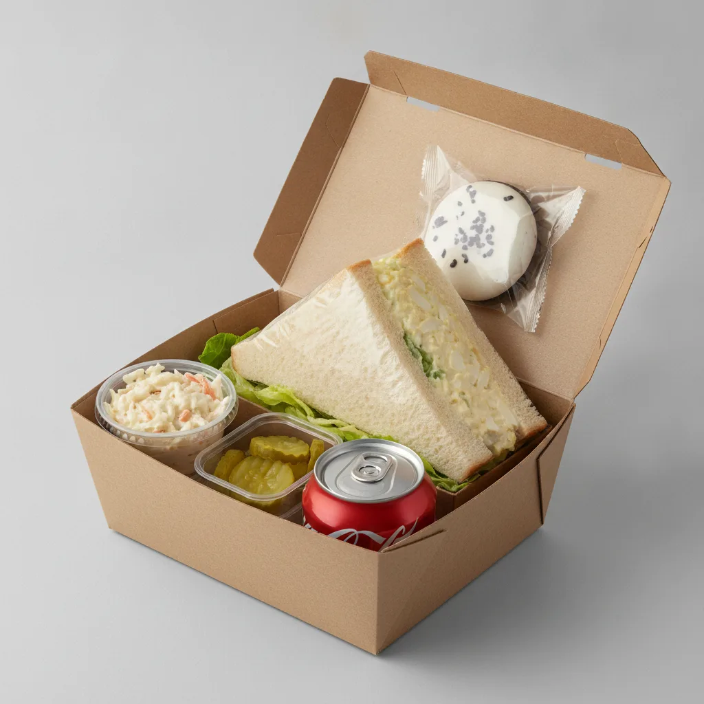 Sandwich Boxed Lunch — Egg Salad Sandwich / Regular Soda Sandwich Boxed Lunch — Egg Salad Sandwich / Regular Soda