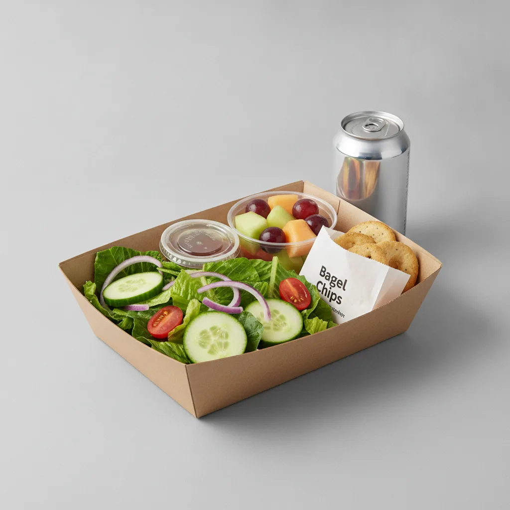 Garden Salad Boxed Lunch — Red Wine Vinaigrette / Fruit Cup / Regular Soda Garden Salad Boxed Lunch — Red Wine Vinaigrette / Fruit Cup / Regular Soda