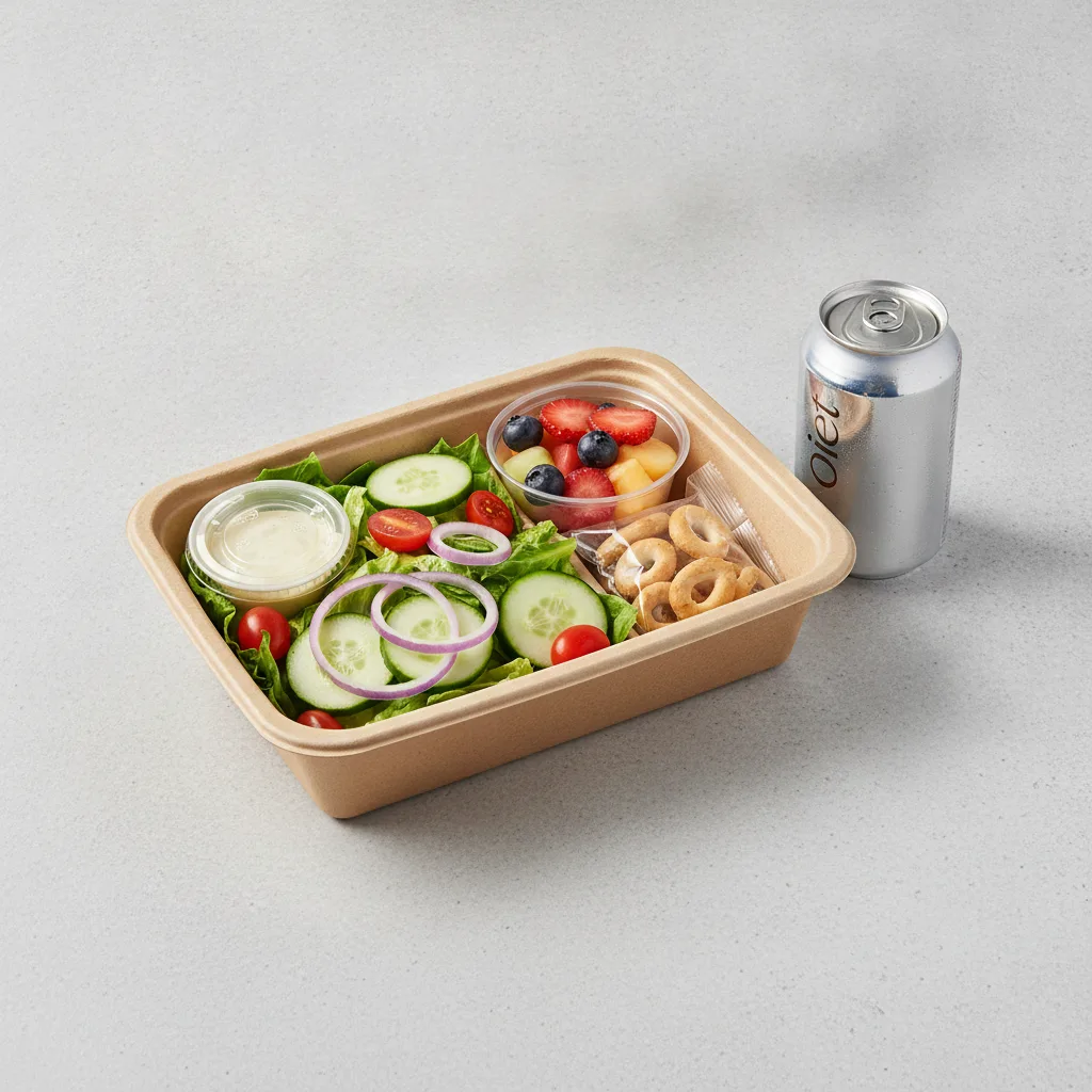 Garden Salad Boxed Lunch — Caesar Dressing / Fruit Cup / Diet Soda Garden Salad Boxed Lunch — Caesar Dressing / Fruit Cup / Diet Soda