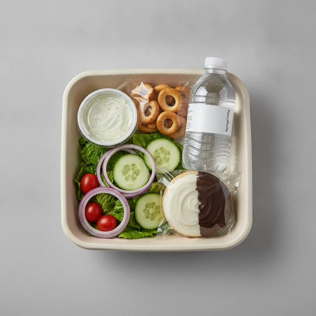 Garden Salad Boxed Lunch — Blue Cheese Dressing / Black & White Cookie / Bottled Water Garden Salad Boxed Lunch — Blue Cheese Dressing / Black & White Cookie / Bottled Water
