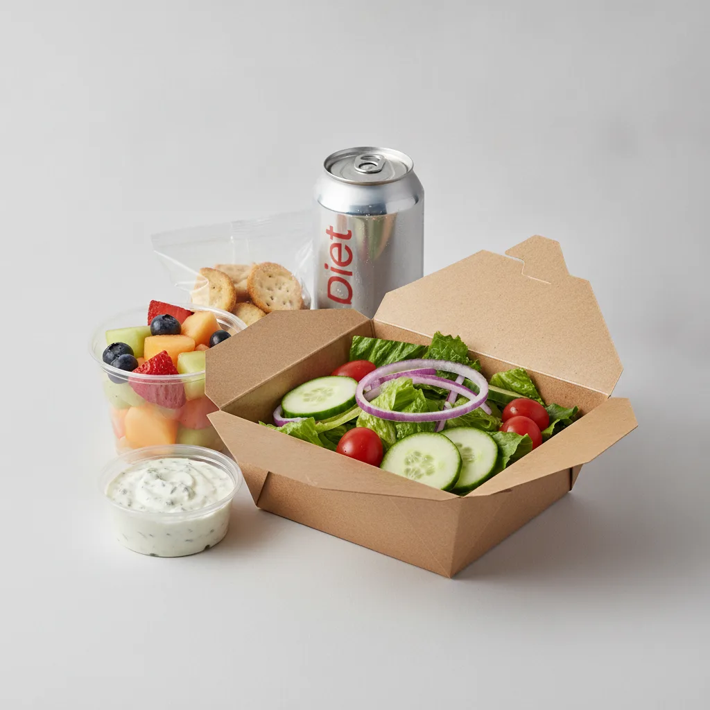 Garden Salad Boxed Lunch — Blue Cheese Dressing / Fruit Cup / Diet Soda Garden Salad Boxed Lunch — Blue Cheese Dressing / Fruit Cup / Diet Soda