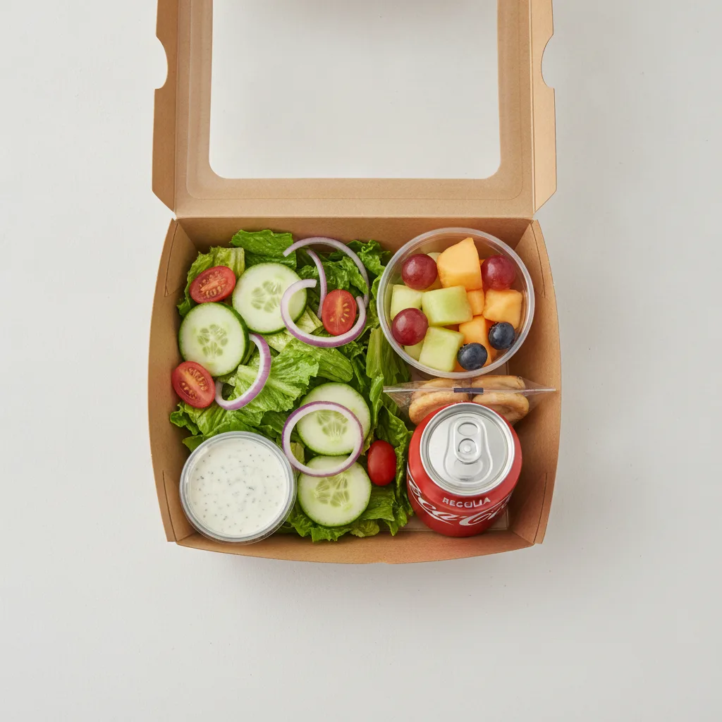 Garden Salad Boxed Lunch — Blue Cheese Dressing / Fruit Cup / Regular Soda Garden Salad Boxed Lunch — Blue Cheese Dressing / Fruit Cup / Regular Soda