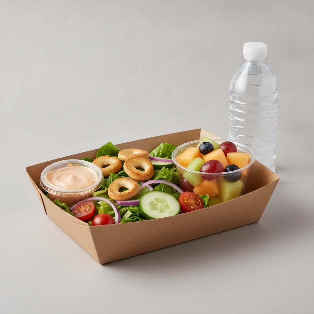 Garden Salad Boxed Lunch — Russian Dressing / Fruit Cup / Bottled Water Garden Salad Boxed Lunch — Russian Dressing / Fruit Cup / Bottled Water
